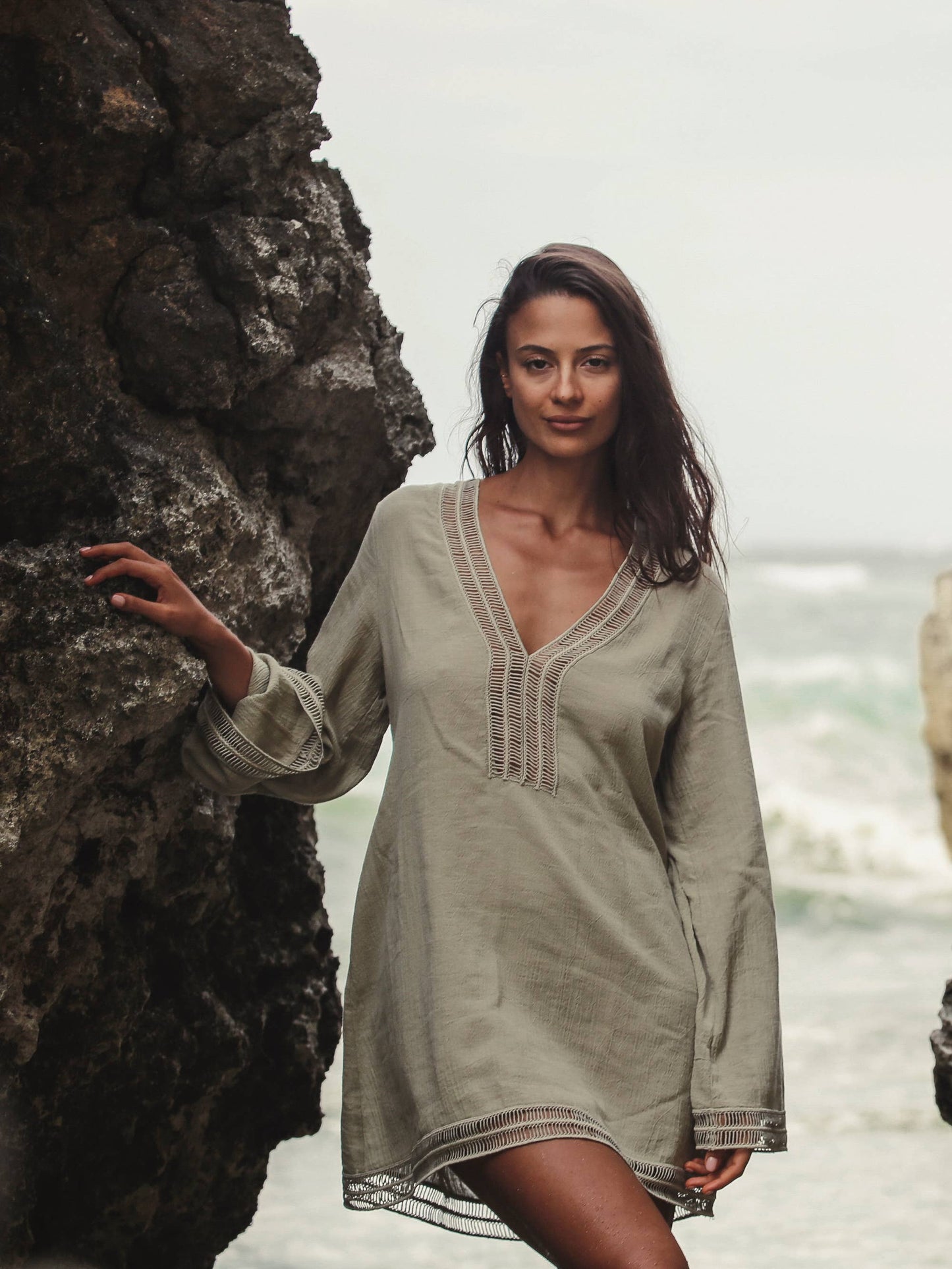 The Handloom - Positano Dress - Khaki Green: Khaki Green / S/M