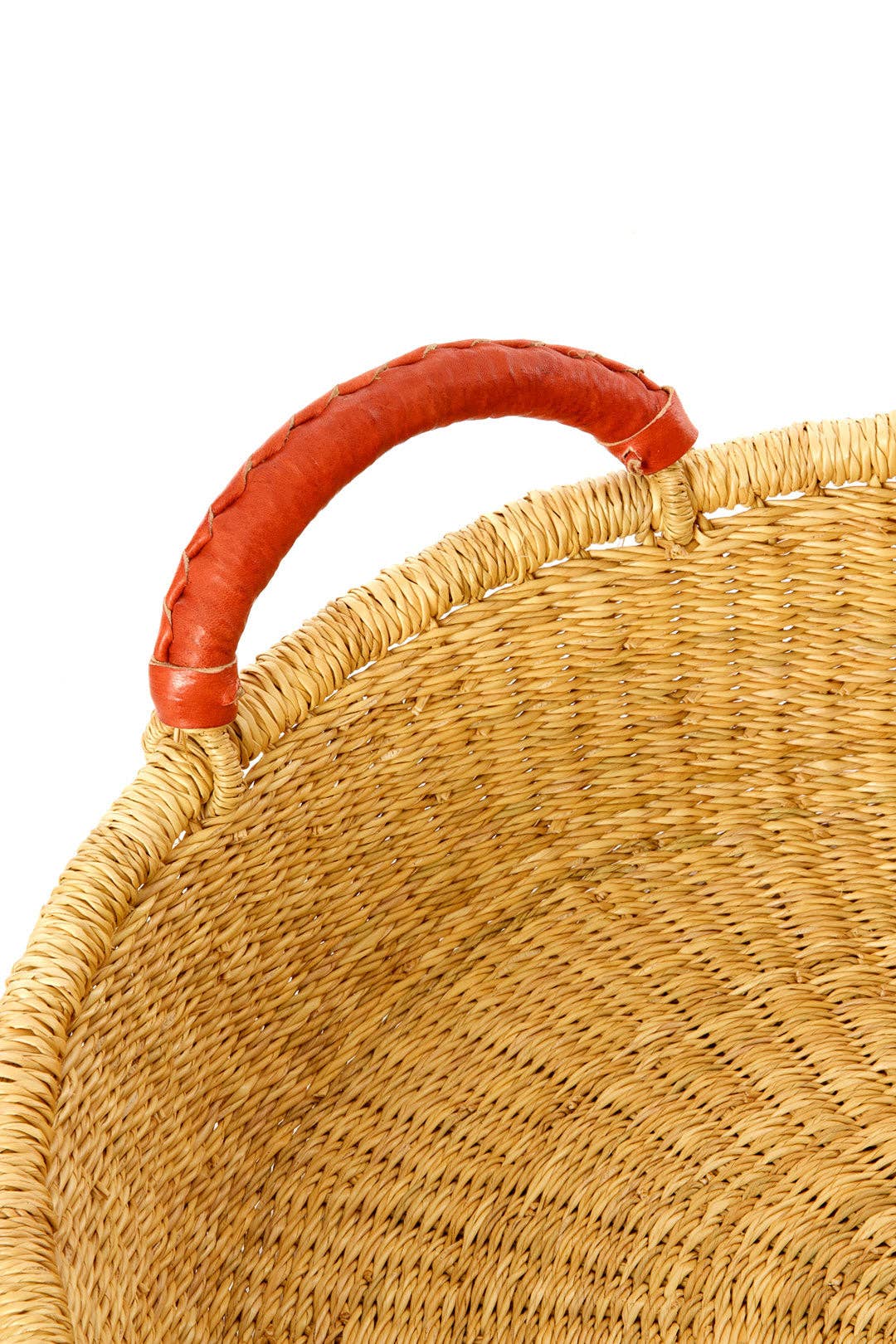 Swahili | AFRICAN MODERN - Large Natural Oval Basket Tray for Tabletop with Leather Handles
