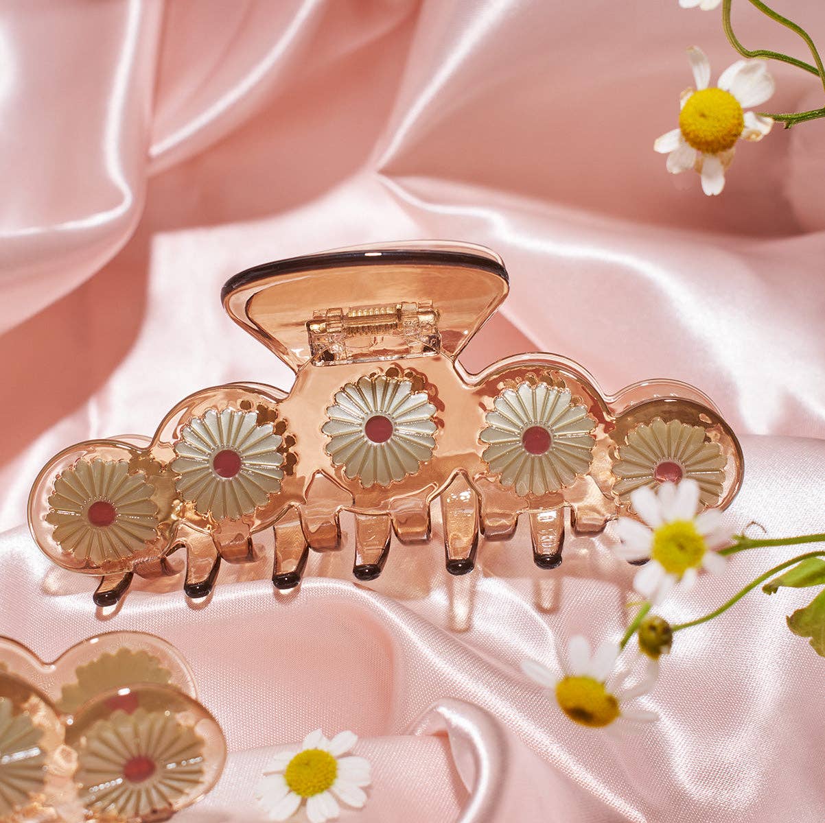 WINONA IRENE - Daisy Flower XL Hair Claw Clip in Clear Brown Acetate