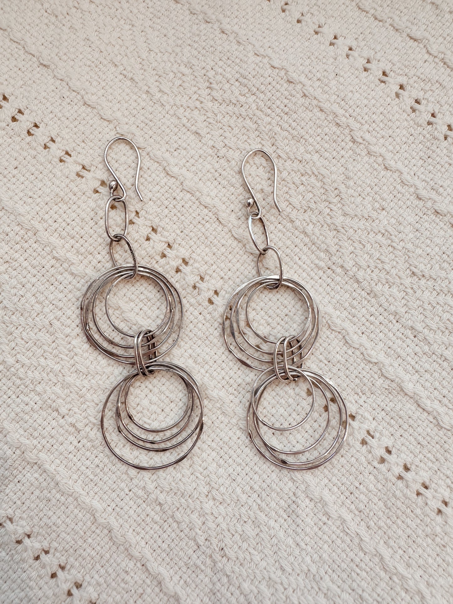 Vintage Sterling Artist made circle wire drop earrings