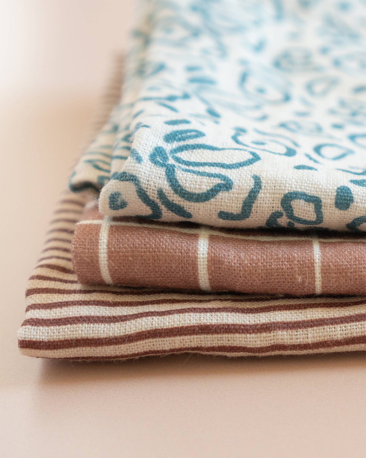 Our Heiday - Loose Grid Mocha Linen Tea Towel