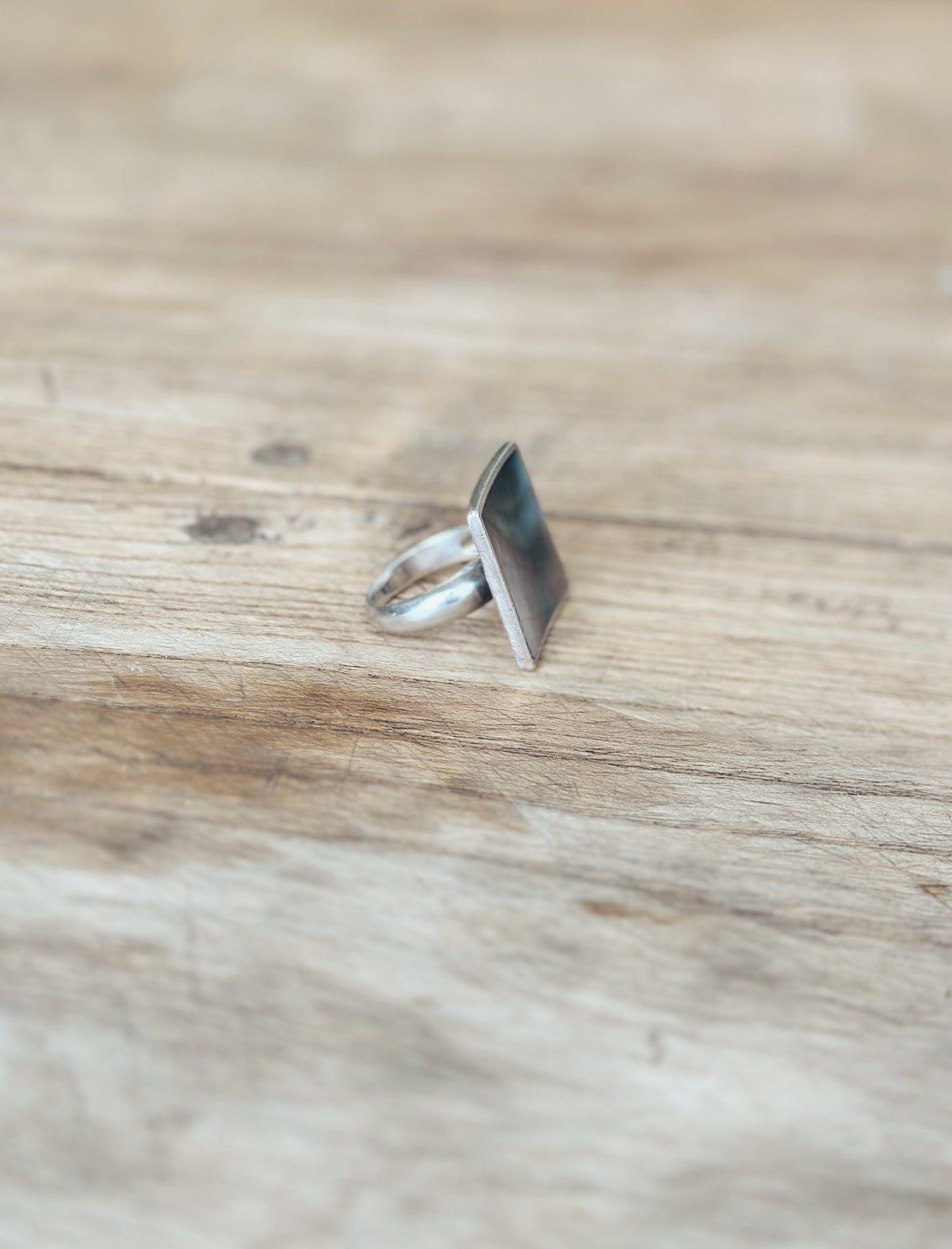 Vintage shell + sterling silver Spanish rectangle ring