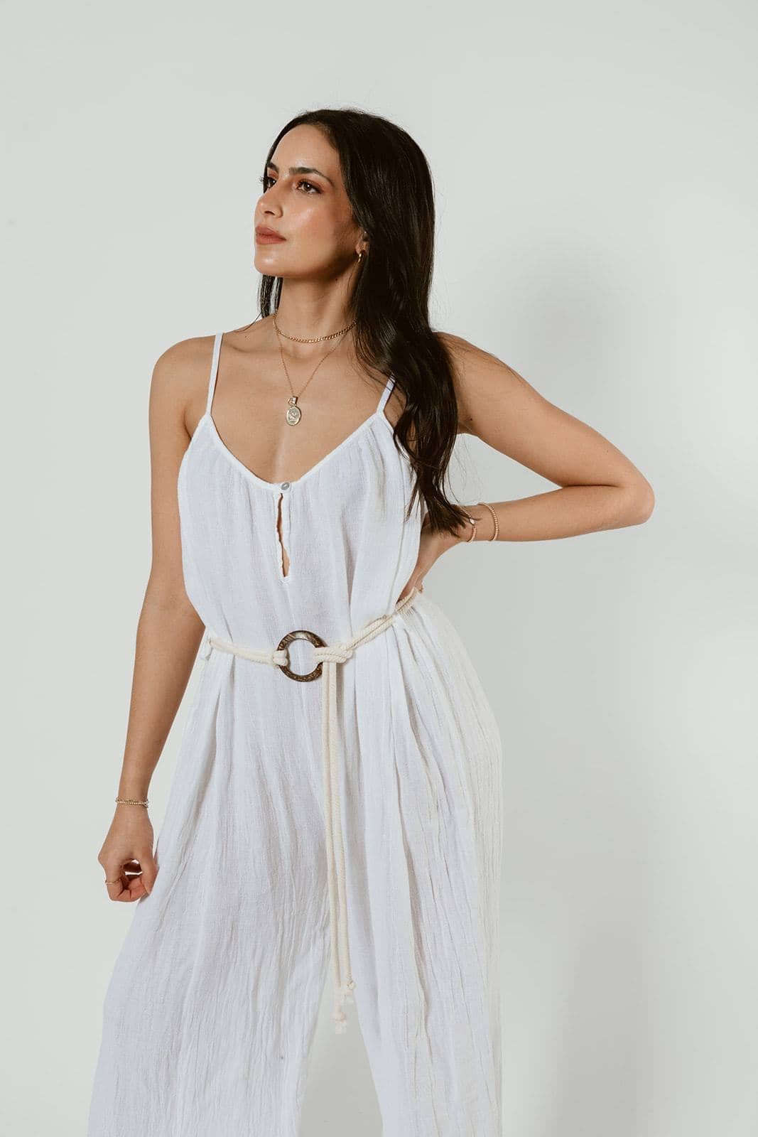 Tatiana Linen Jumpsuit in White - Marché