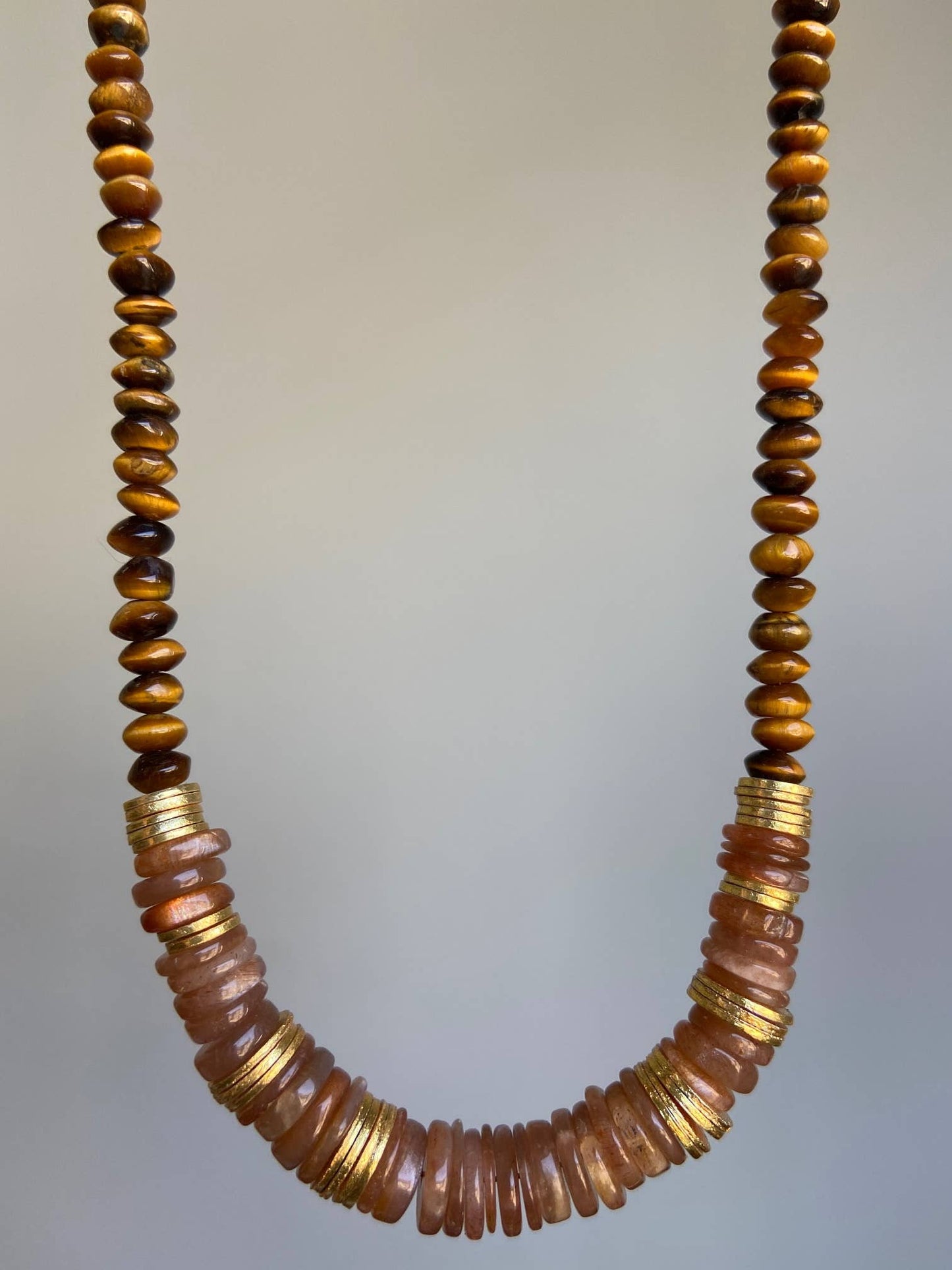 Heather Kahn - Greek Islands Collar Necklace: Peach Moonstone/Tiger's Eye