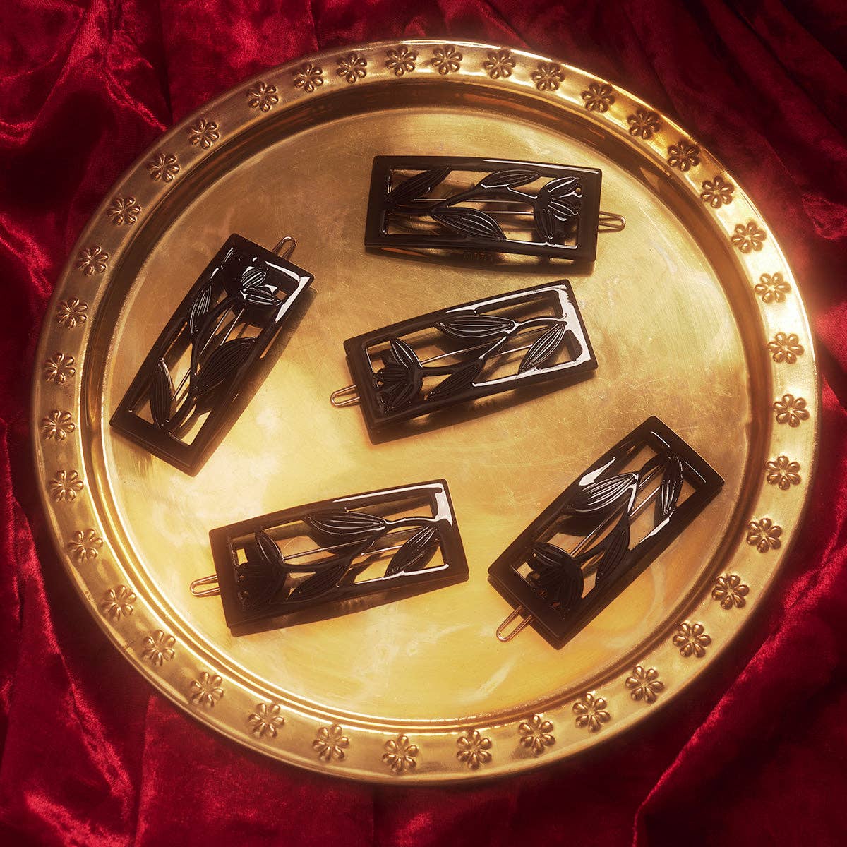 WINONA IRENE - Black Lotus Acetate Cutout Art Deco Style Barrette