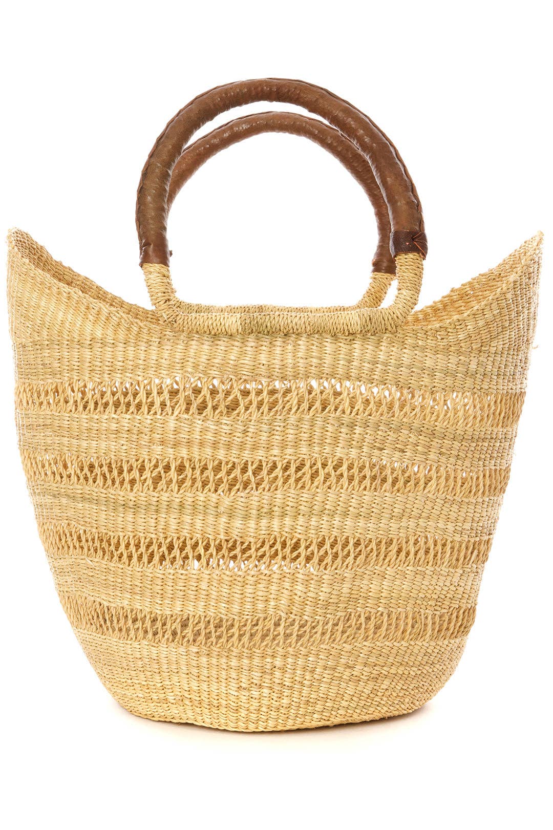 Swahili | AFRICAN MODERN - Ghanaian Lacework Wing Shopper with Brown Leather Handles