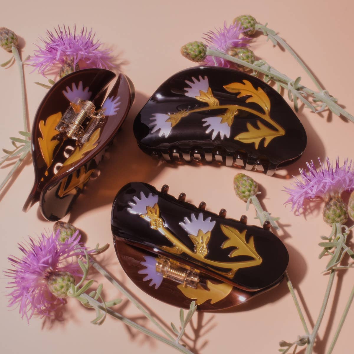 WINONA IRENE - Women's Milk Thistle Hair Claw Dark Brown and Gold Acetate
