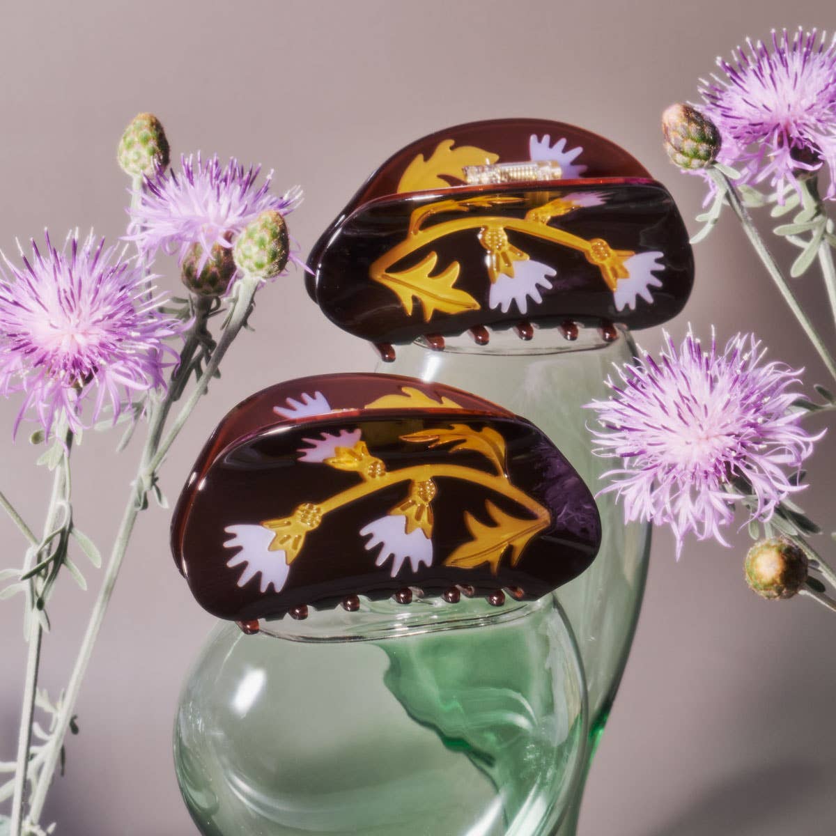 WINONA IRENE - Women's Milk Thistle Hair Claw Dark Brown and Gold Acetate
