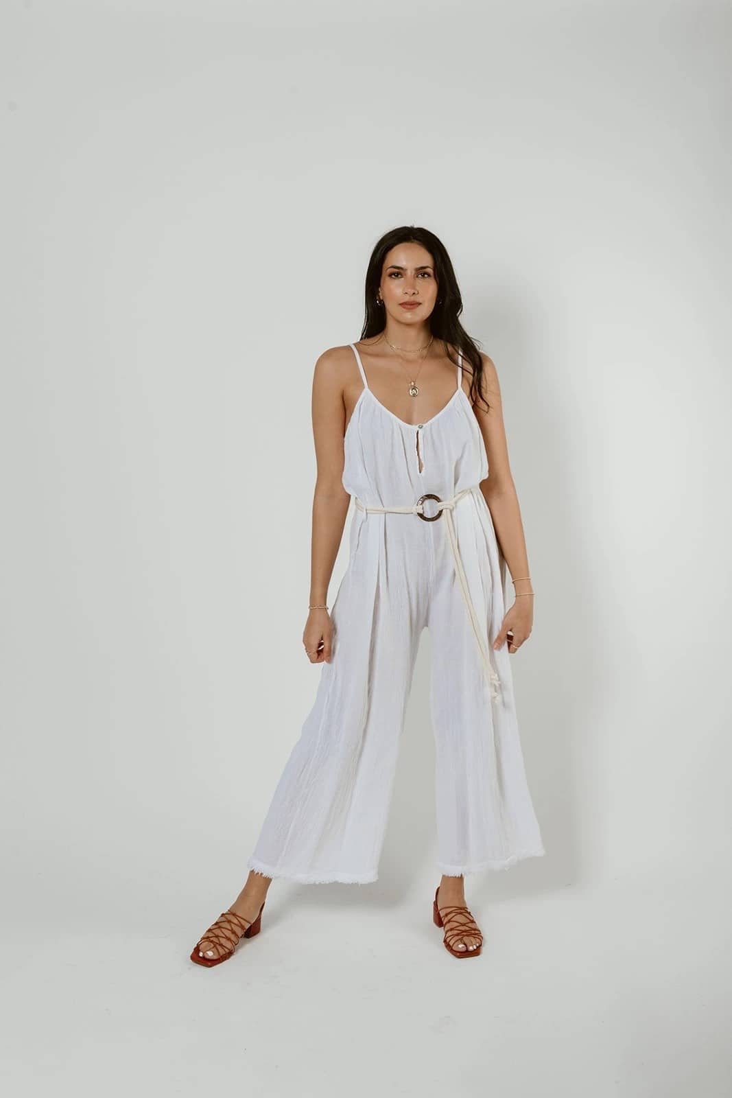 Tatiana Linen Jumpsuit in White - Marché