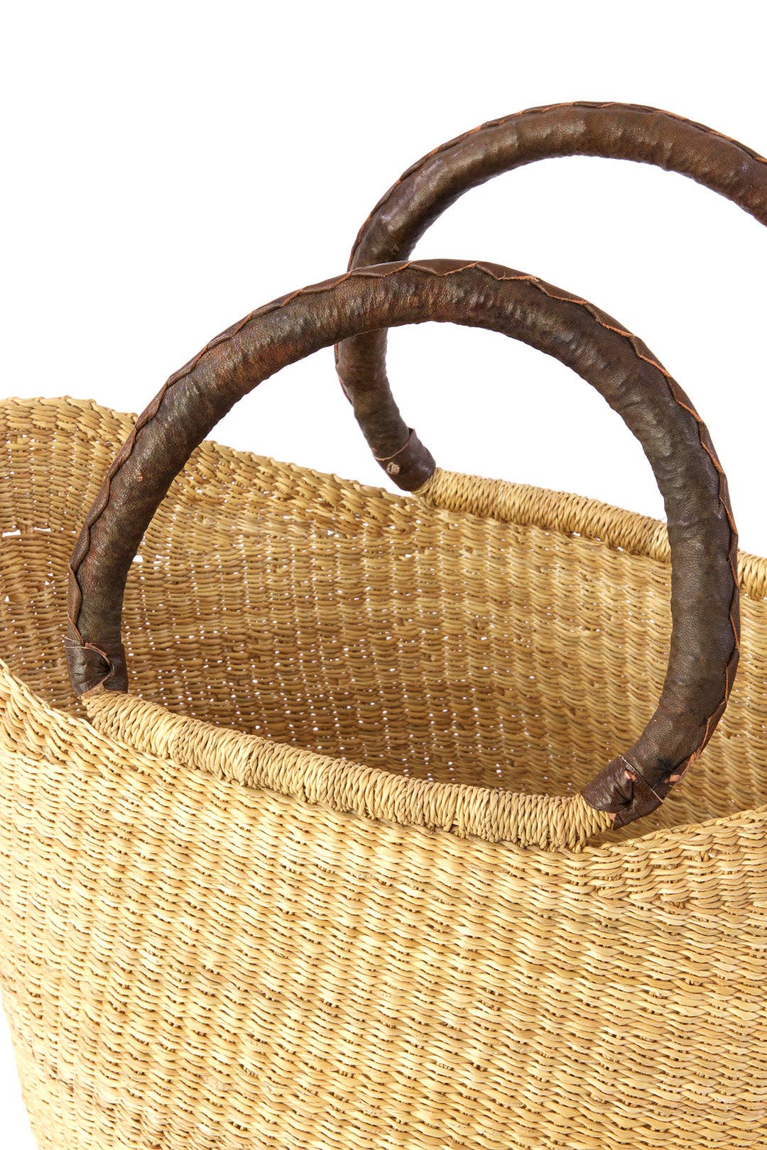 Swahili | AFRICAN MODERN - Natural Ghanaian Wing Shopper with Brown Leather Handles