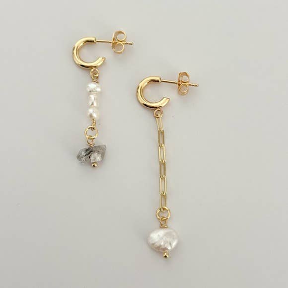 Tramps+Thieves - Pearl & Stone Asymmetrical Earrings