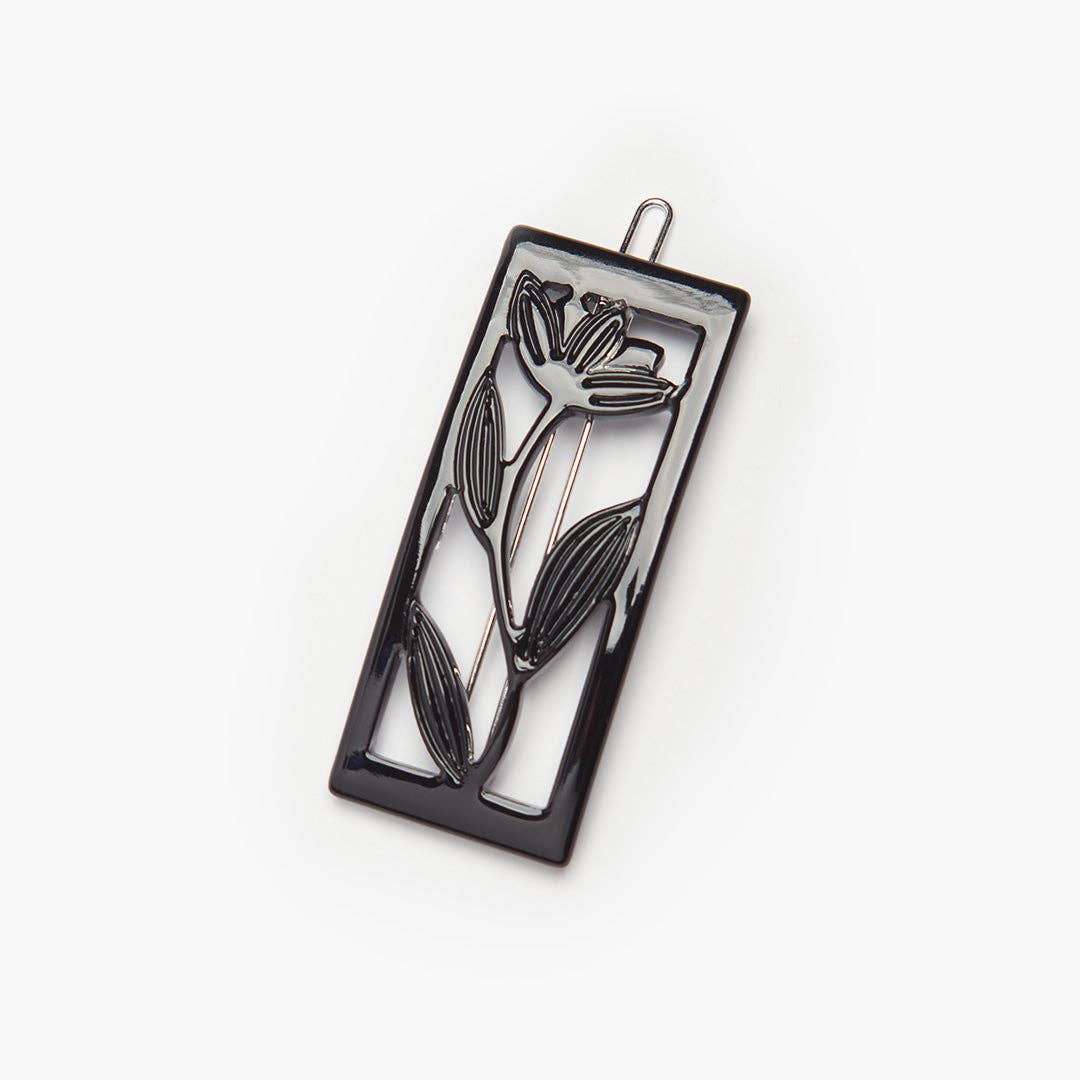 WINONA IRENE - Black Lotus Acetate Cutout Art Deco Style Barrette