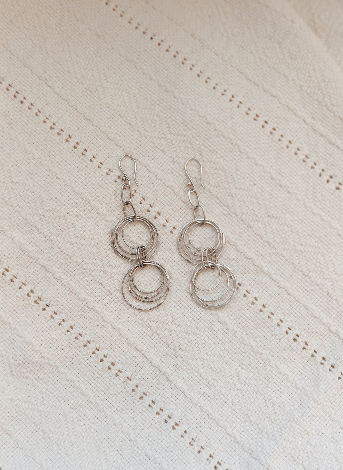 Vintage Sterling Artist made circle wire drop earrings