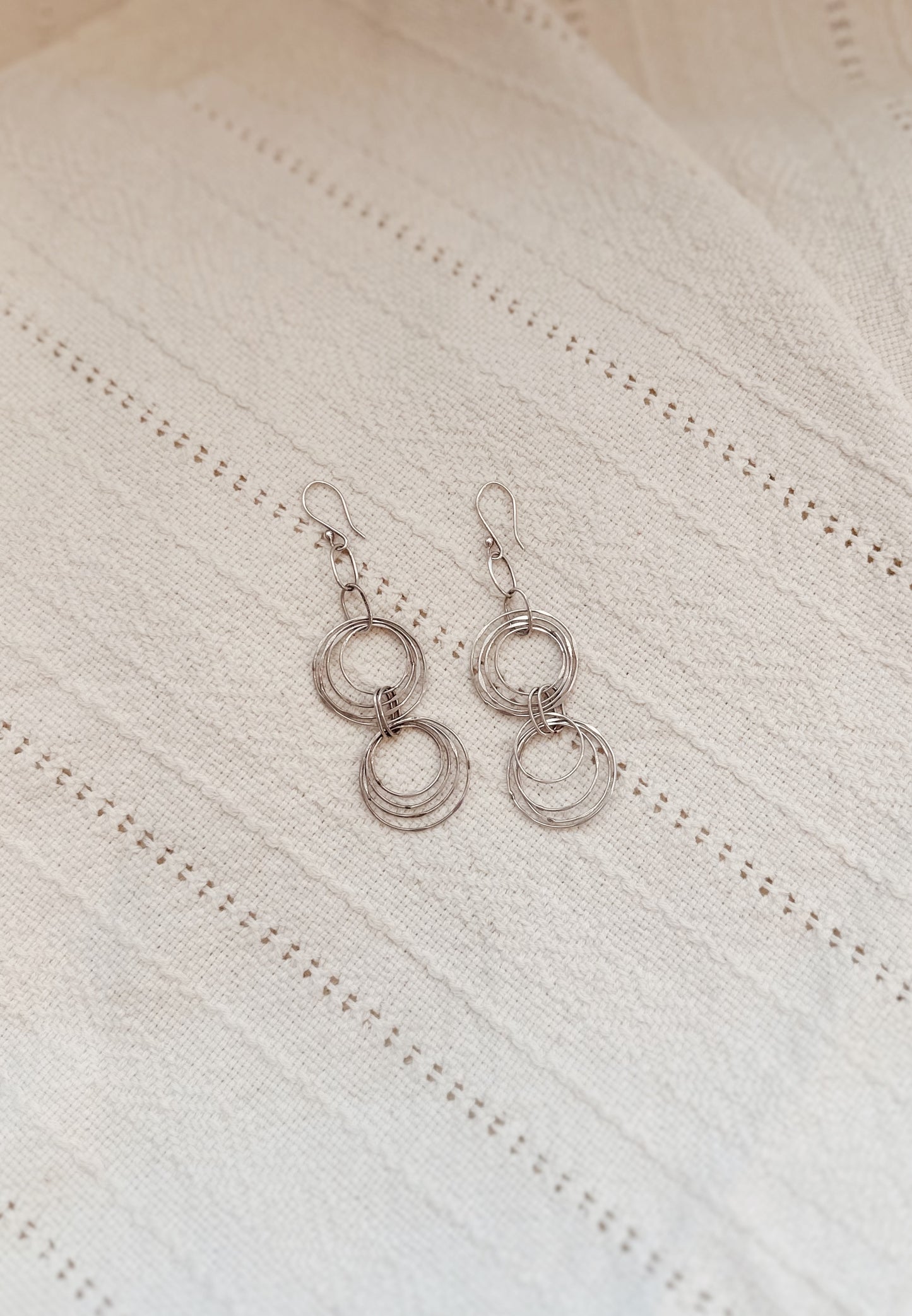Vintage Sterling Artist made circle wire drop earrings