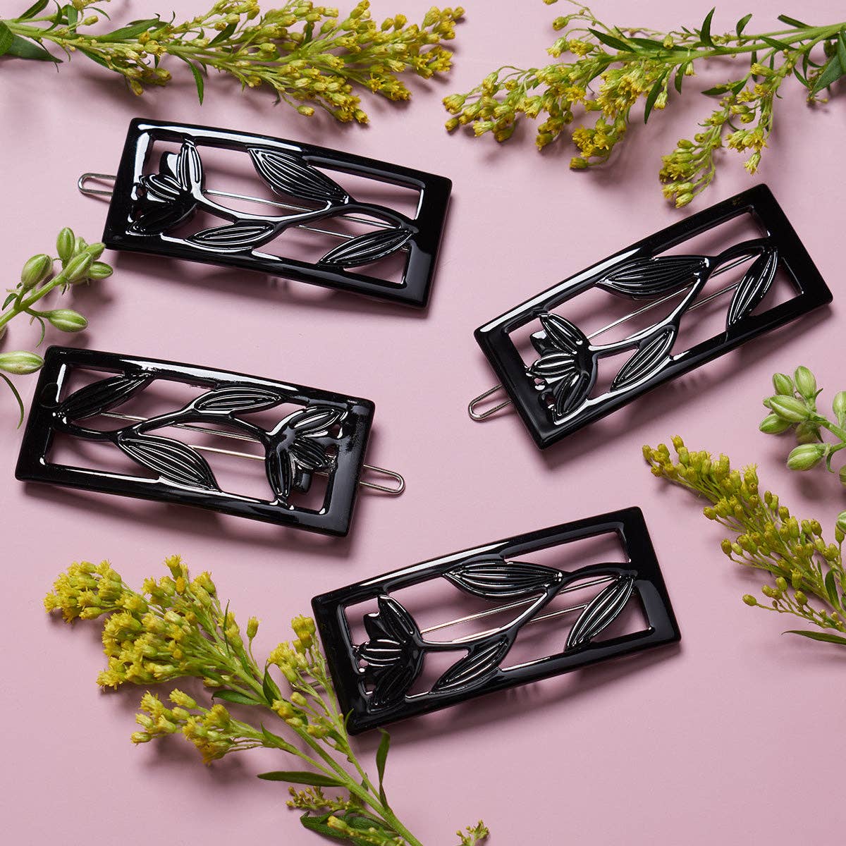 WINONA IRENE - Black Lotus Acetate Cutout Art Deco Style Barrette
