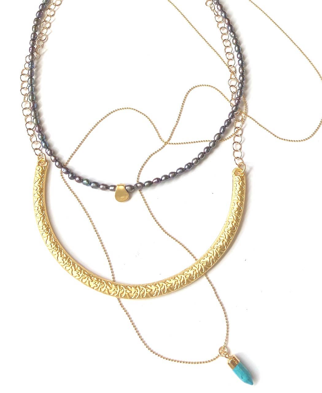Heather Kahn - Delicate Pearl Necklace: Peacock Grey