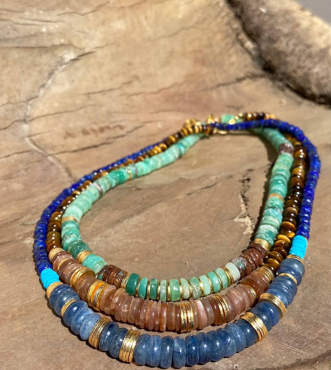 Heather Kahn - Greek Islands Collar Necklace: Peach Moonstone/Tiger's Eye