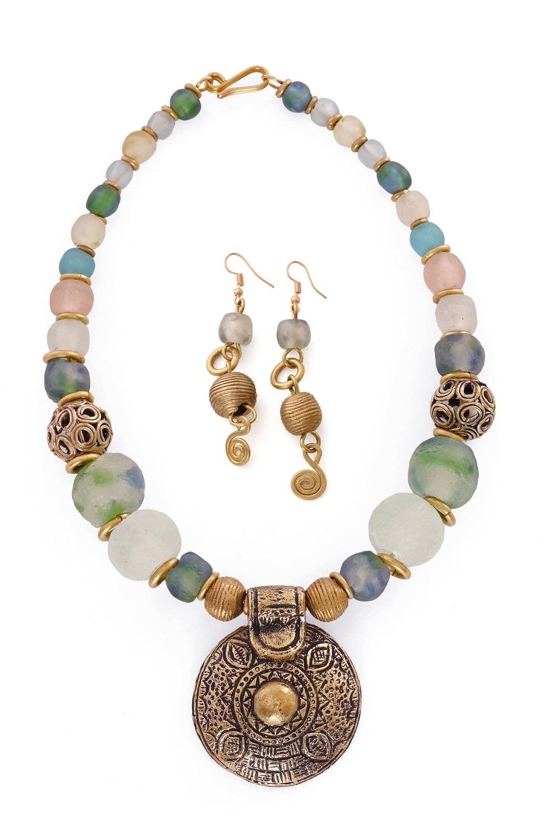 Swahili | AFRICAN MODERN - Brass & Recycled Glass Spiral Sands Necklace