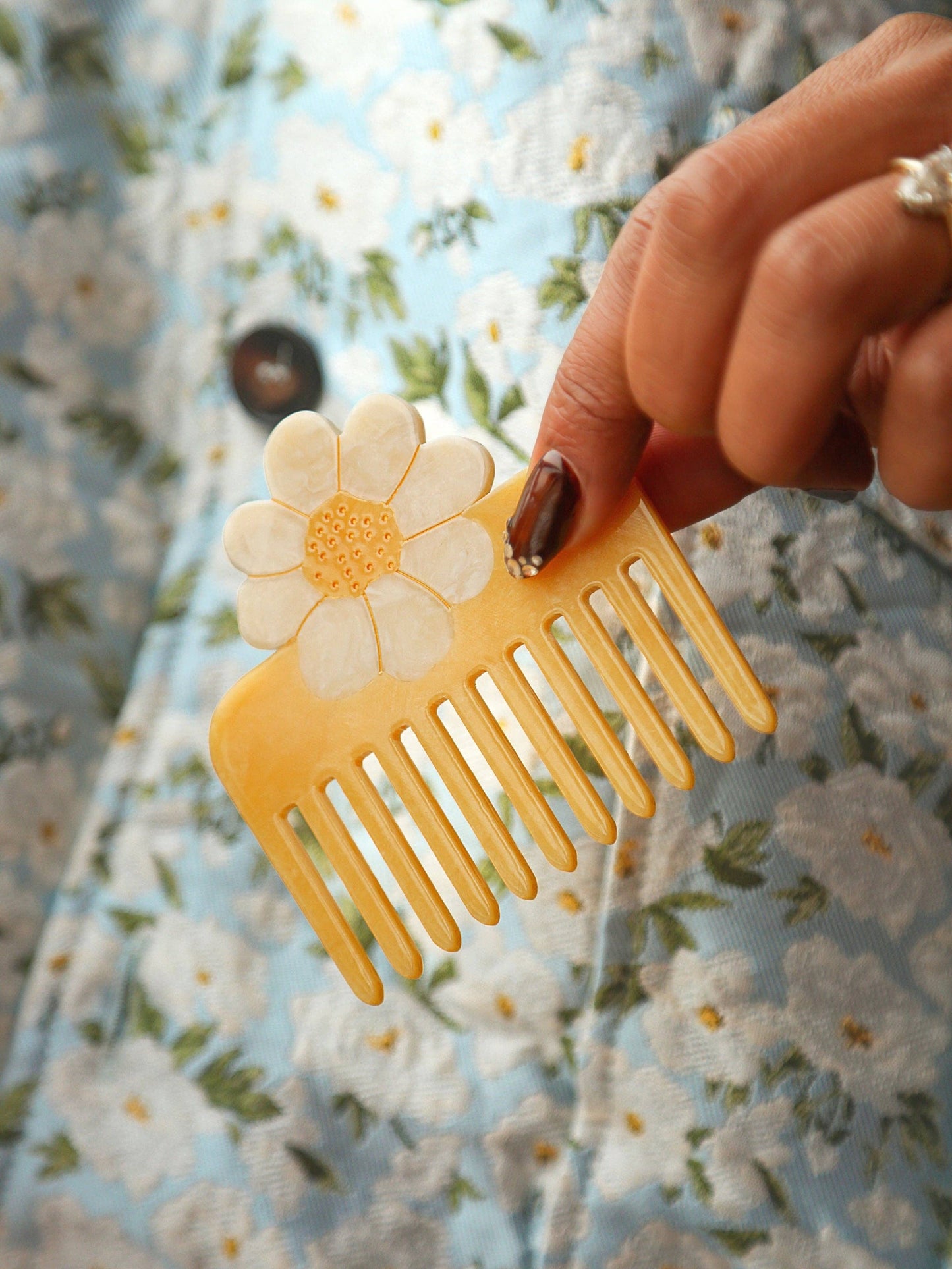 Solar Eclipse - Hand-painted Vintage Daisy Pocket Comb | Eco-Friendly