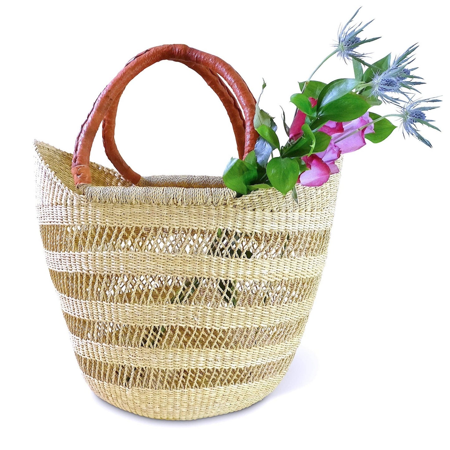 Ti-a Woven Goods - Ghanaian Lacey Medium Shopper Basket in Natural