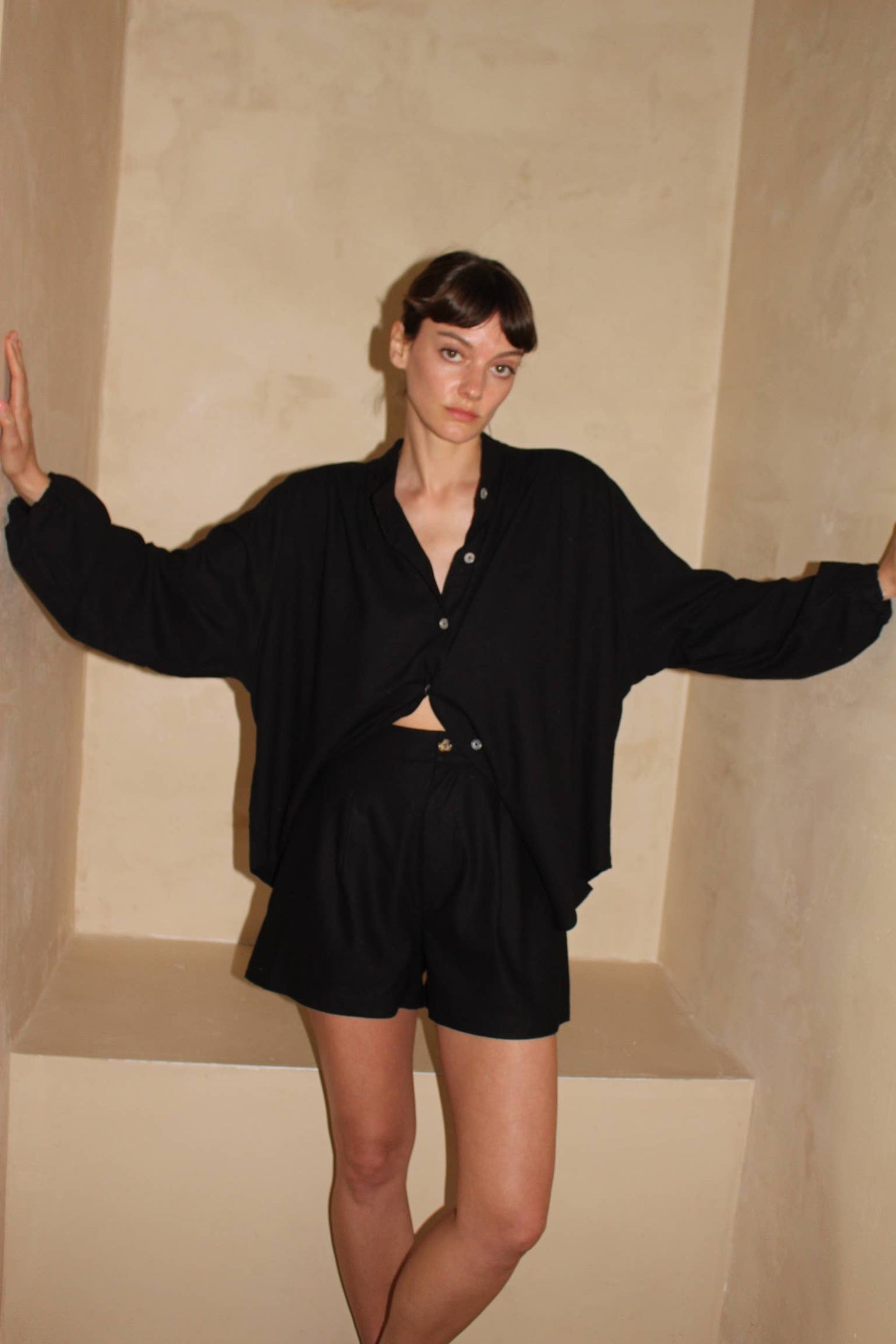 Na Nin - Gloria Raw Silk Top in Black