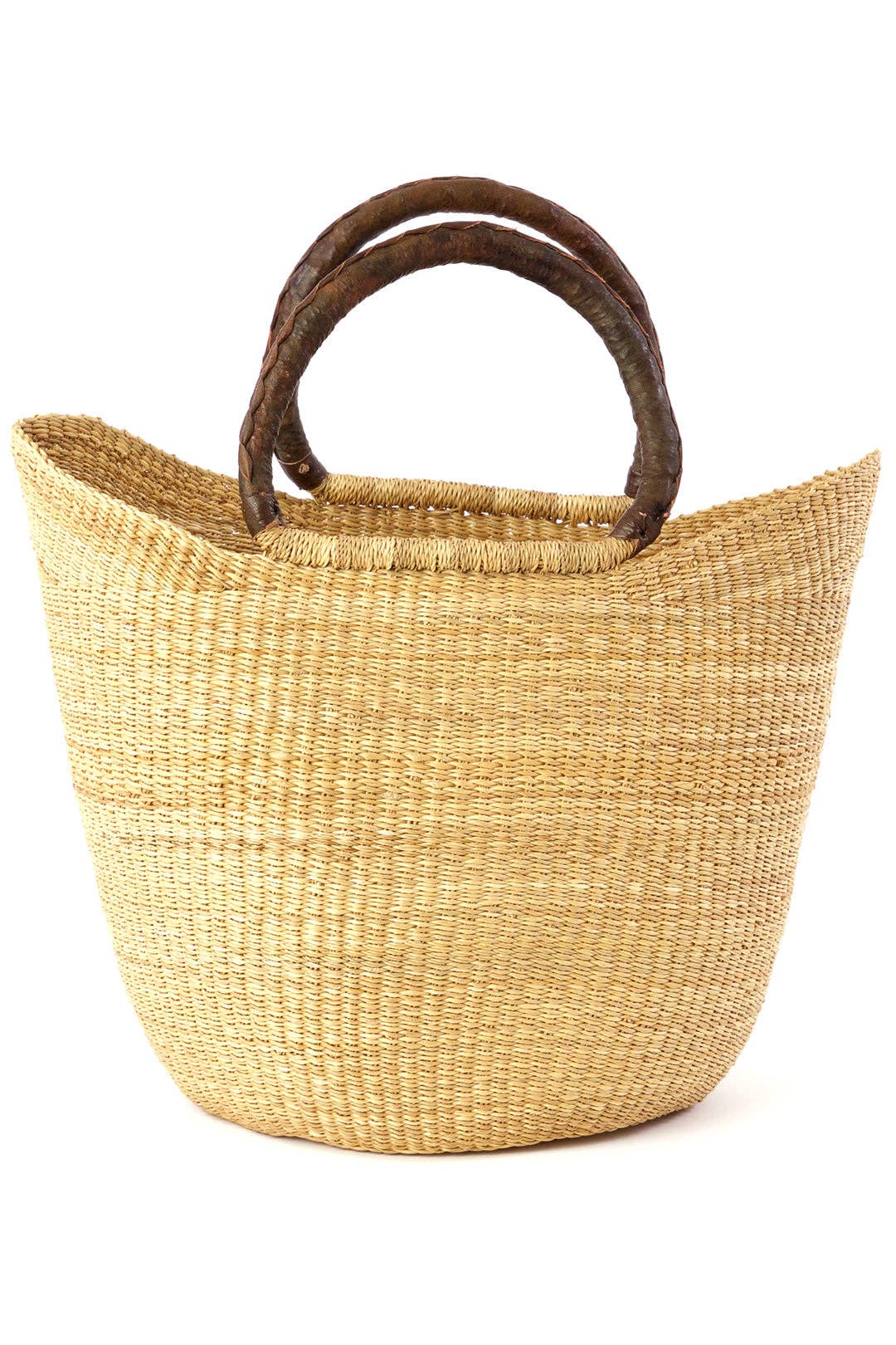 Swahili | AFRICAN MODERN - Natural Ghanaian Wing Shopper with Brown Leather Handles