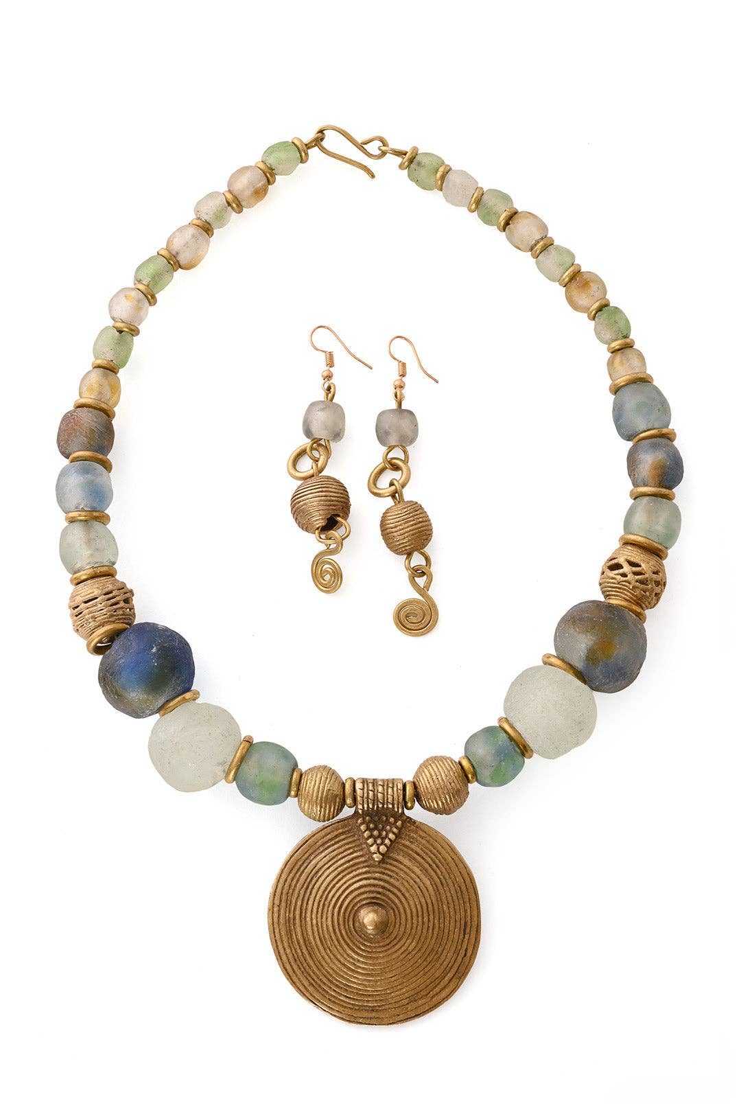Swahili | AFRICAN MODERN - Brass & Recycled Glass Spiral Sands Earrings