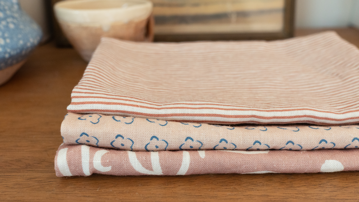 Our Heiday - Classic Stripe Terracotta Linen Tea Towel