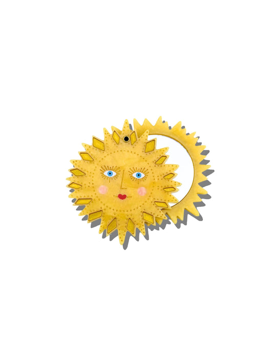 Solar Eclipse - Hand-painted Celestial Sun Compact Mirror | Eco-Friendly