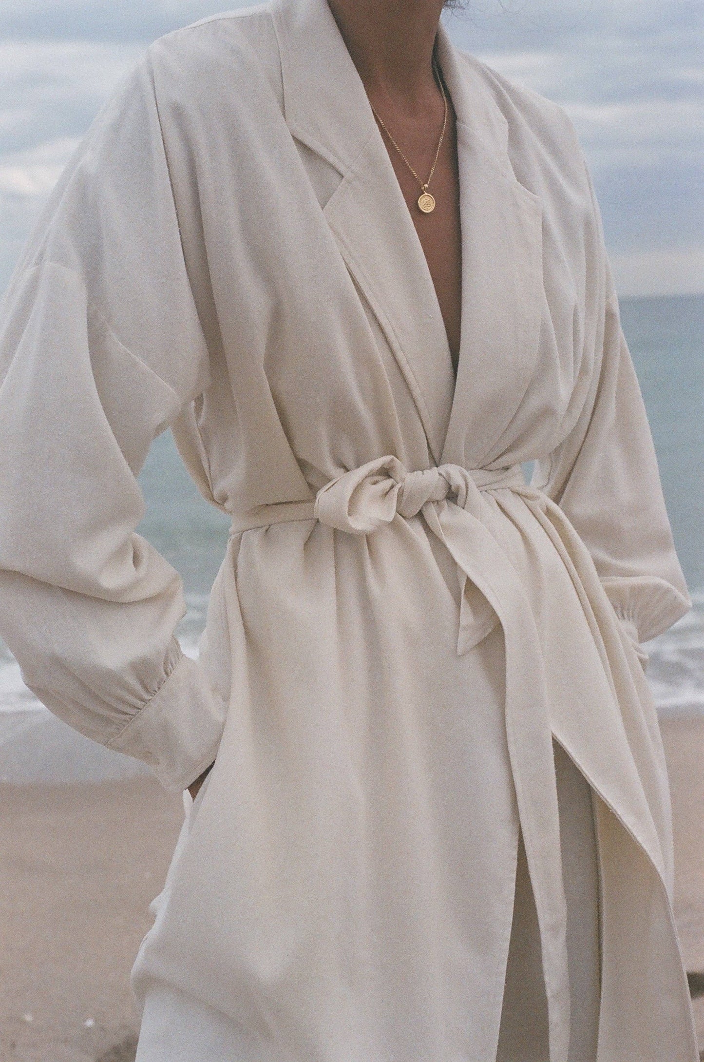 Na Nin - Layla Raw Silk Wrap Dress in Cream