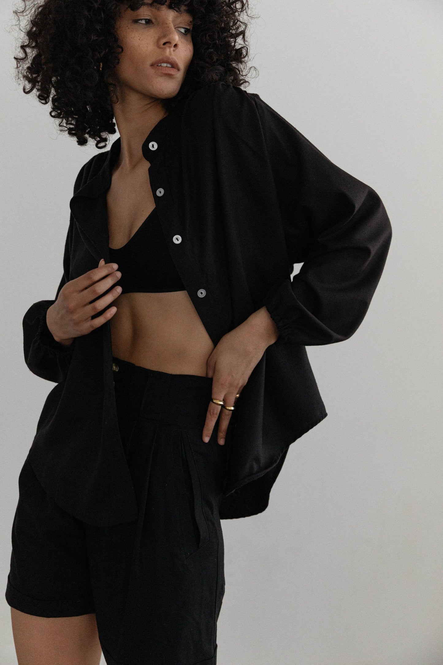 Na Nin - Gloria Raw Silk Top in Black