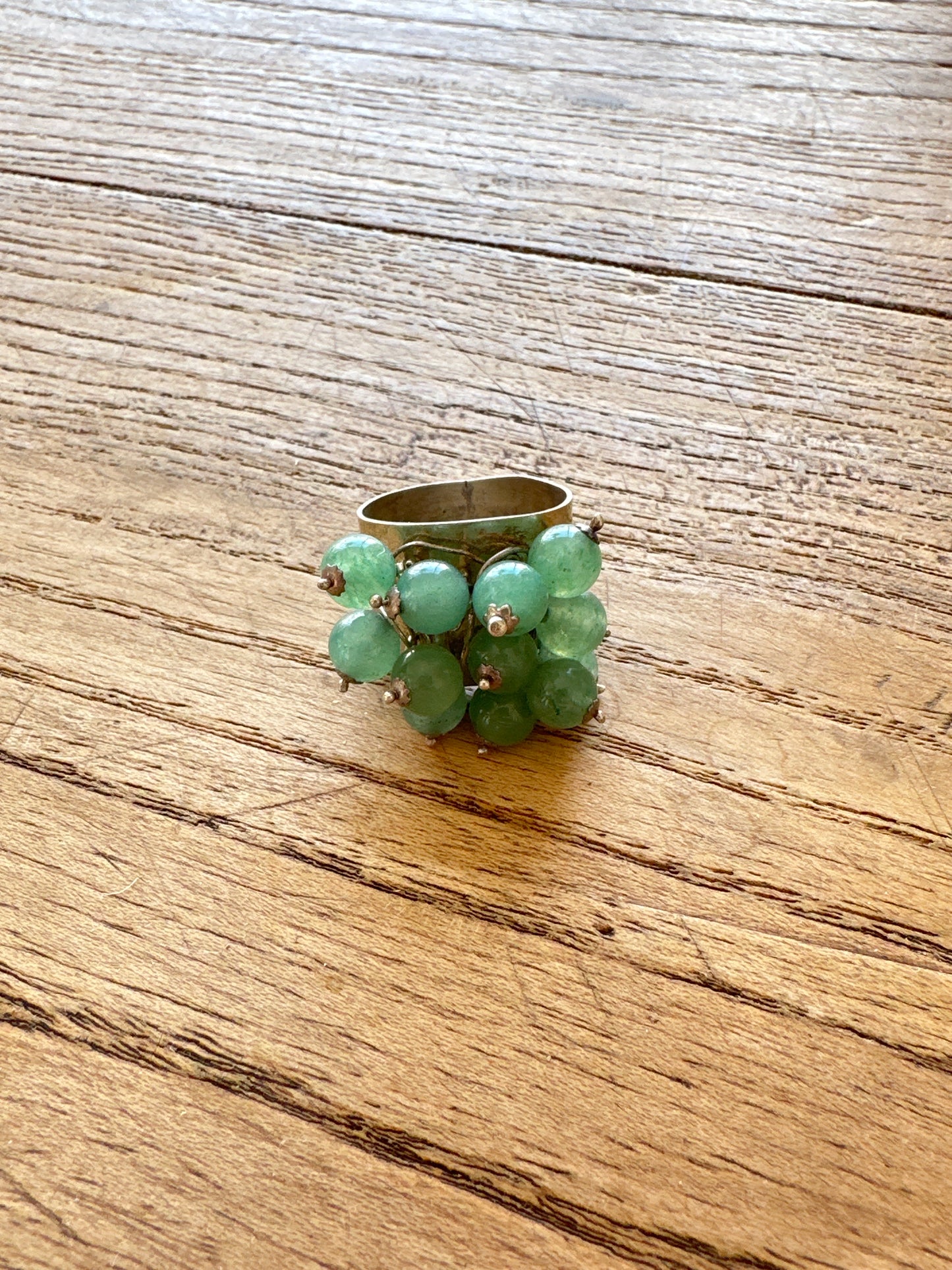 Vintage Spanish sterling & jade cluster ring