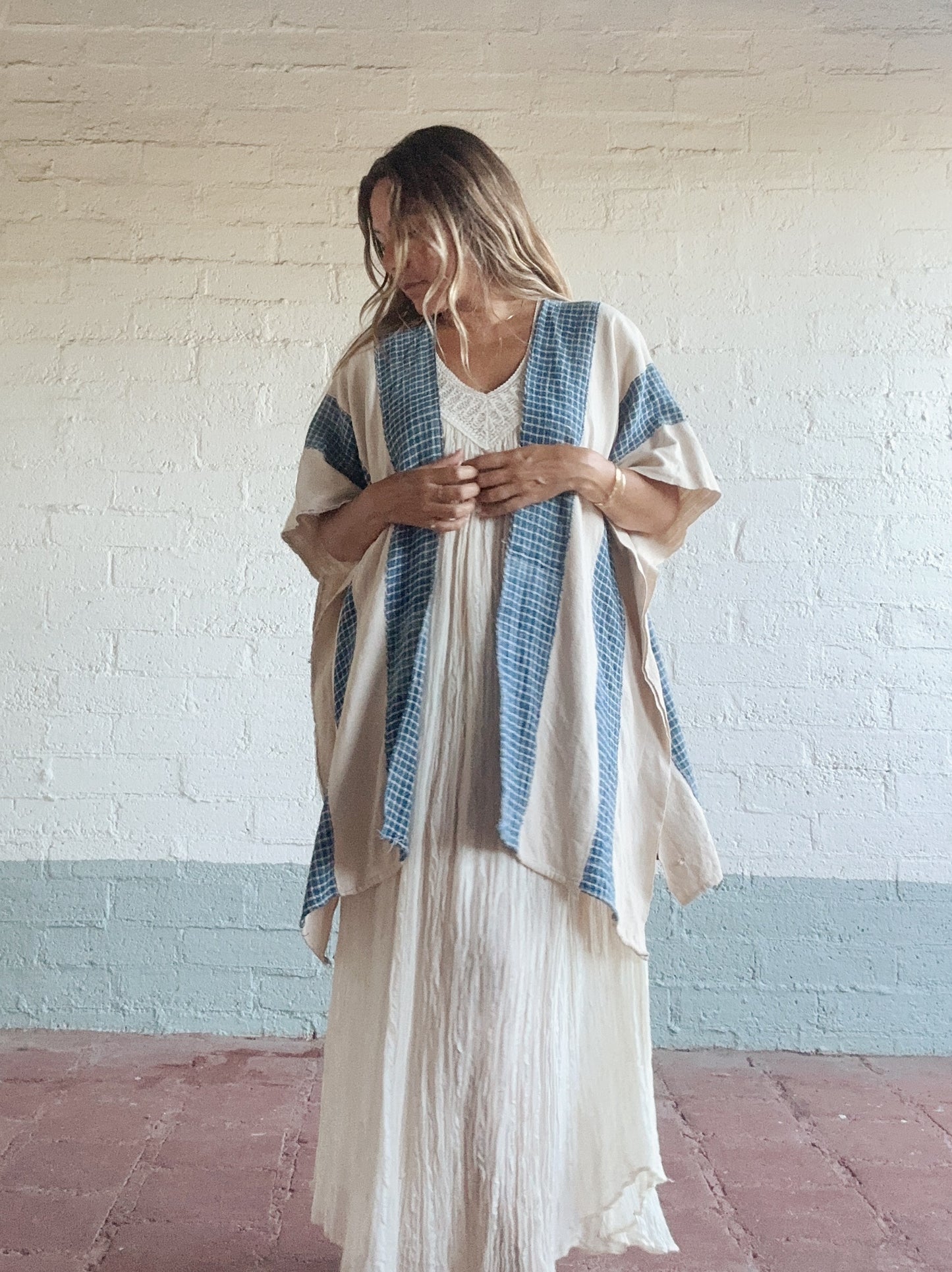 Antique Window pane Indigo Caftan by Summer Vega