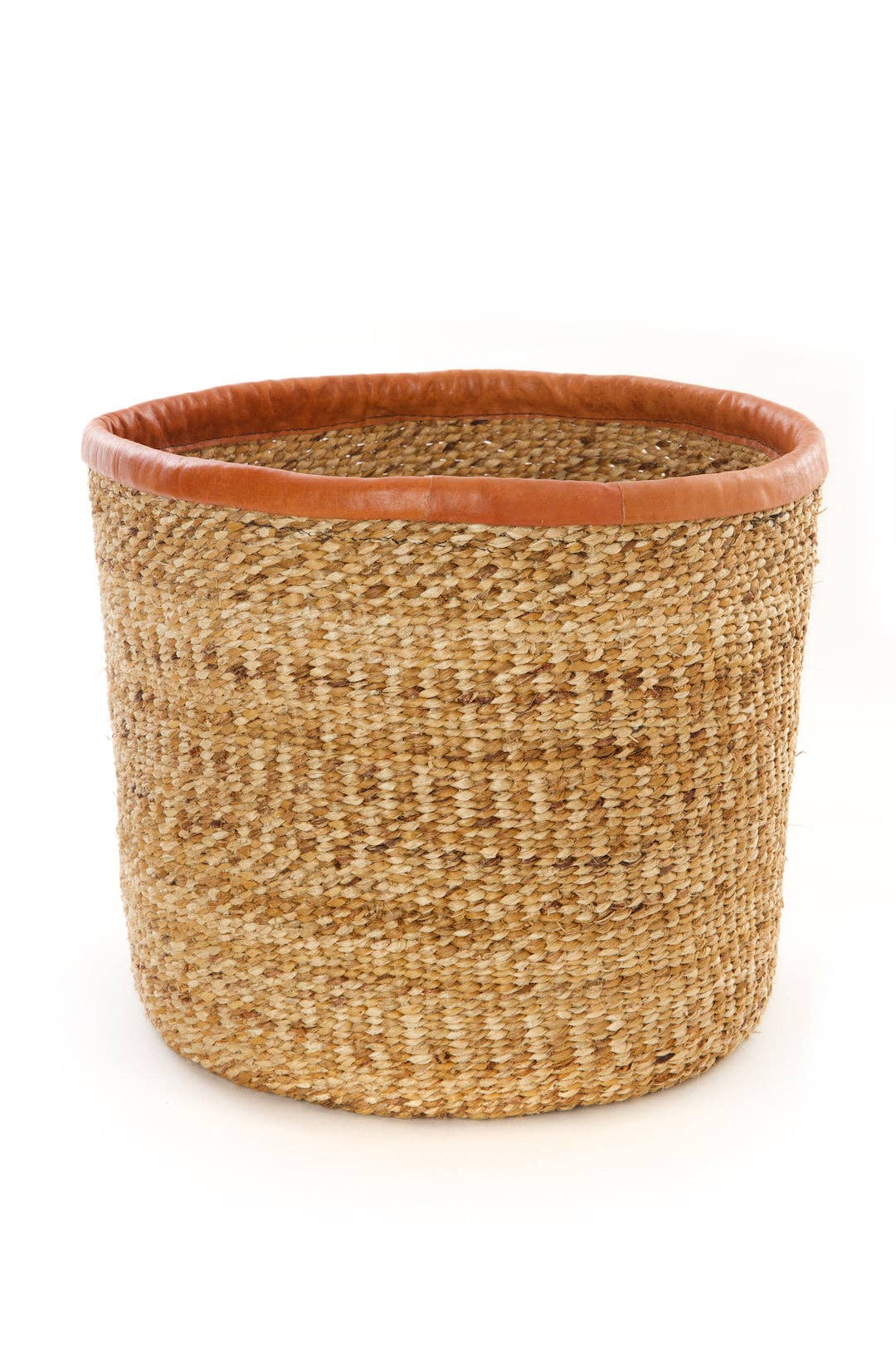 Swahili | AFRICAN MODERN - Banana Fiber Bin Basket with Leather Trim