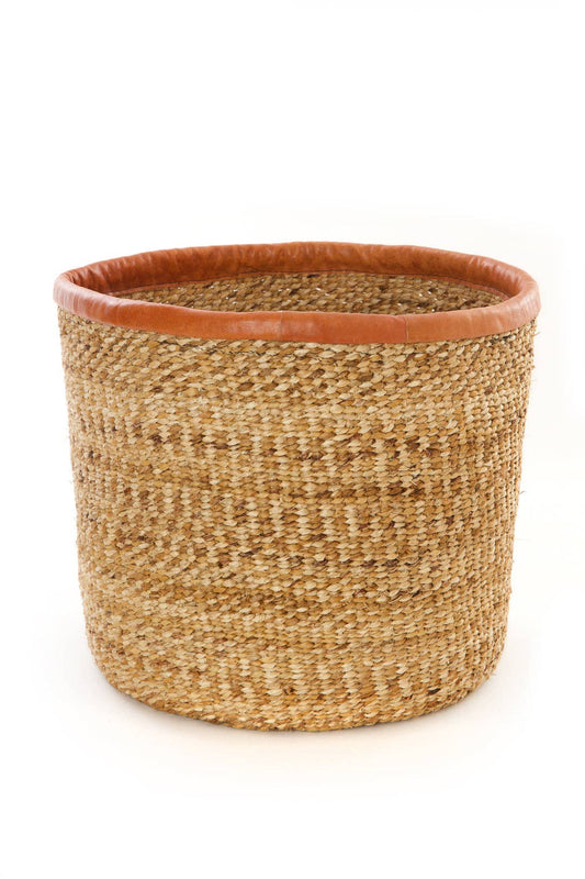 Swahili | AFRICAN MODERN - Banana Fiber Bin Basket with Leather Trim