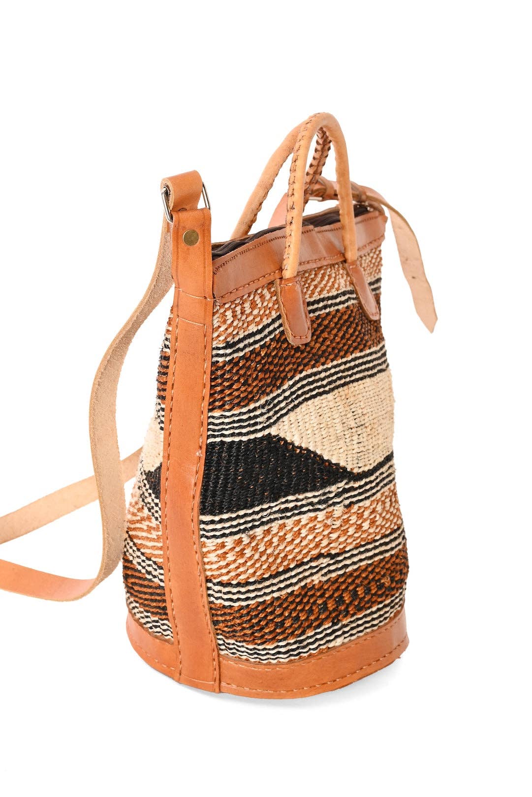 Swahili | AFRICAN MODERN - Assorted Earthtone Sisal Handbag with Leather Straps and Round Leather Base