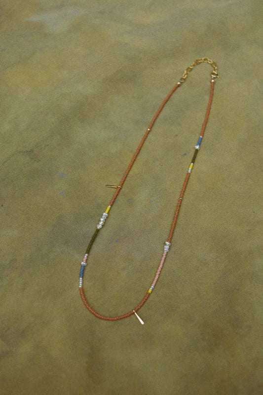 Freestone - Dainty beaded necklace- in peach with freshwater pearls: 16-18 inches