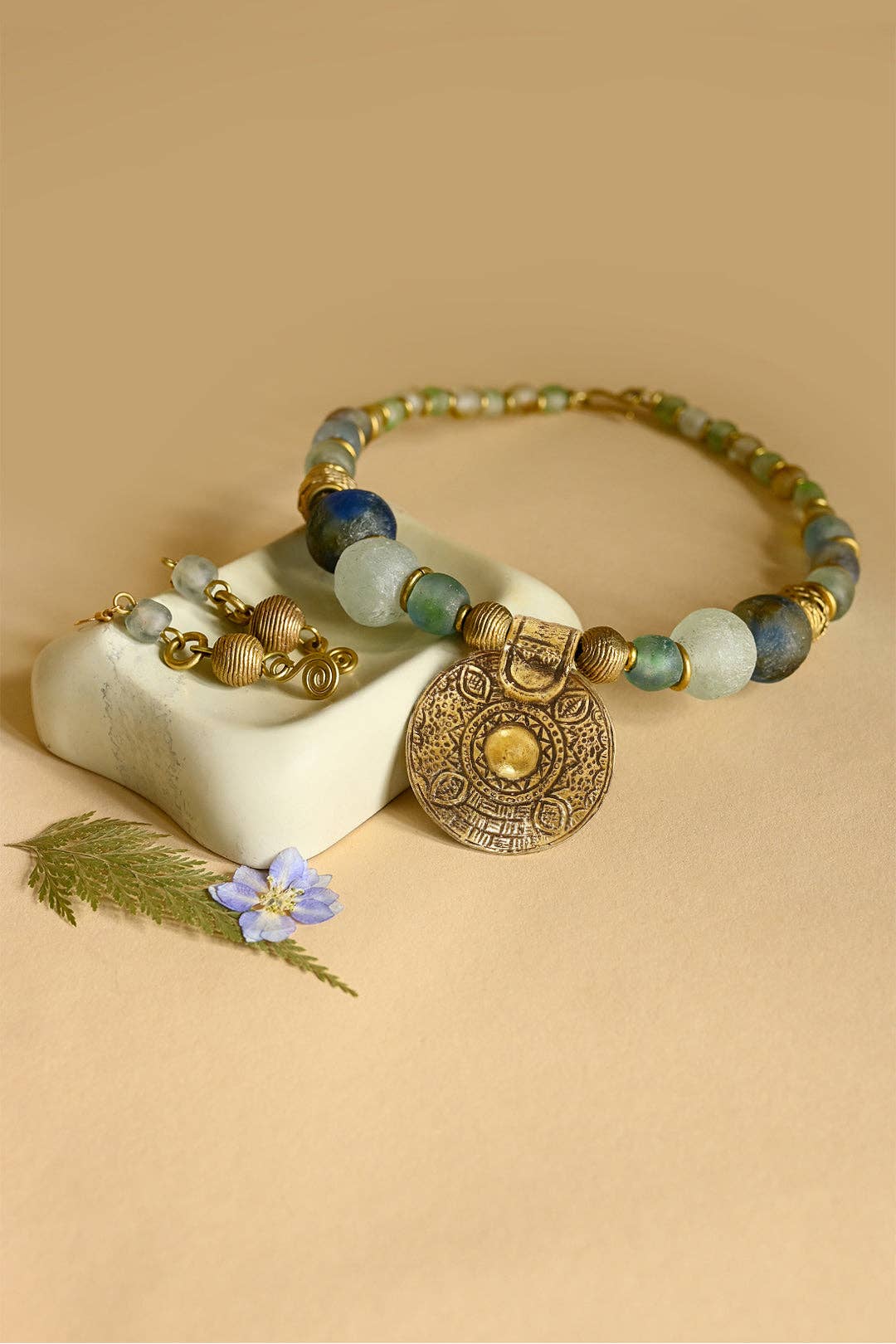 Swahili | AFRICAN MODERN - Brass & Recycled Glass Spiral Sands Necklace