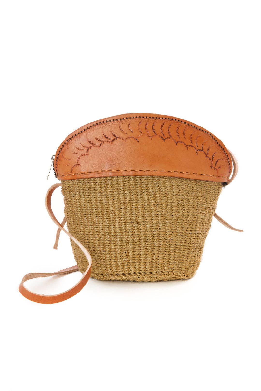 African Modern - Khaki Sisal and Leather Petite Zippered Purse
