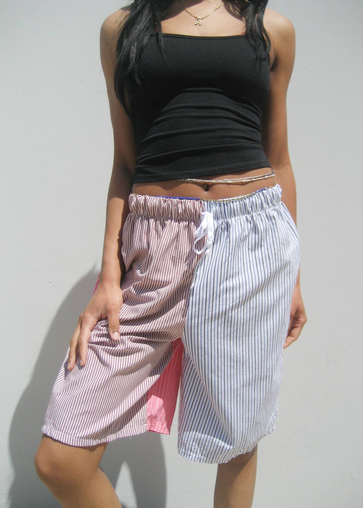 Pieced Striped Wide Leg Jort