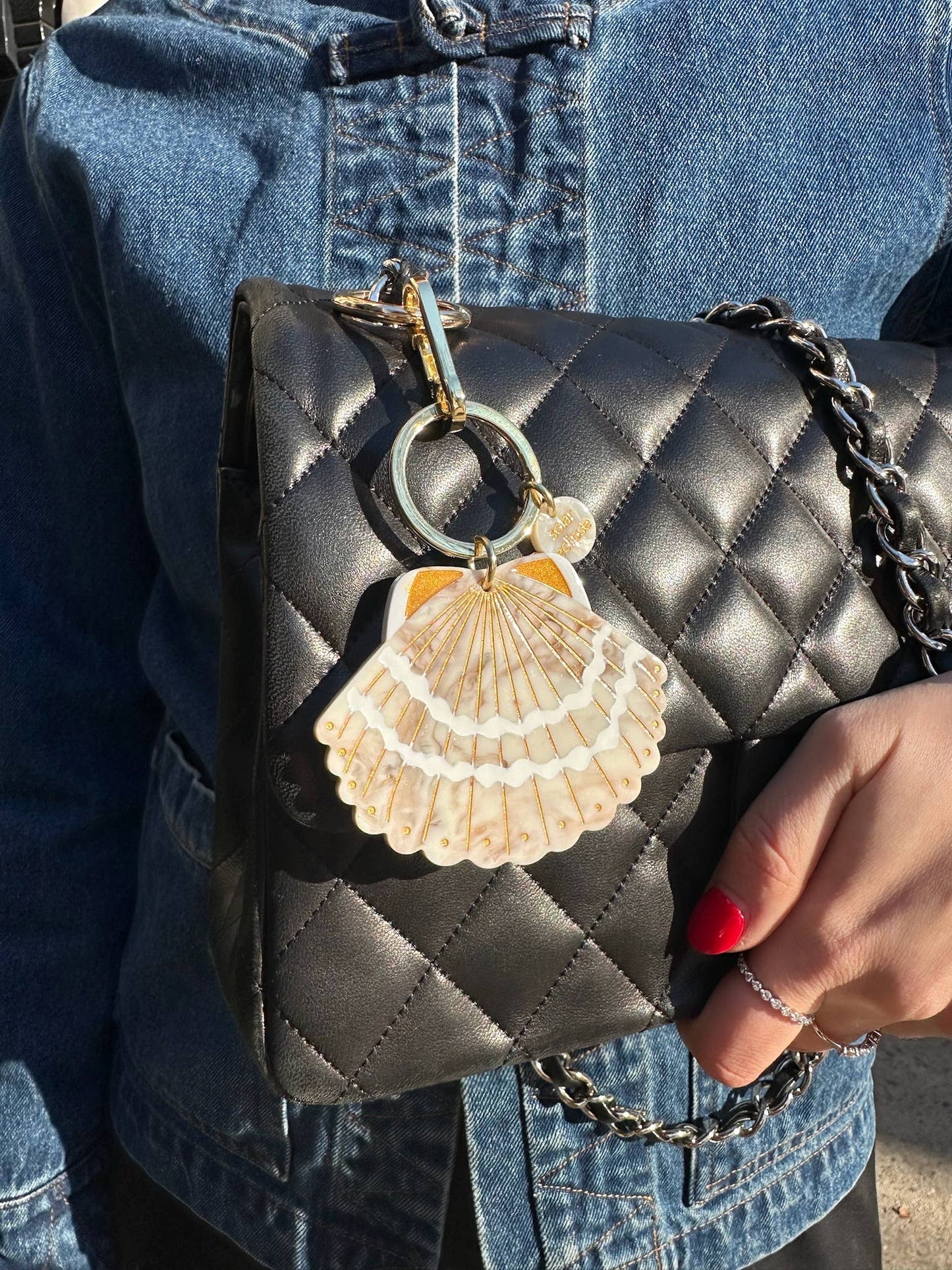Solar Eclipse - Hand-painted Seashell Bag Charm & Keychain | Eco-Friendly