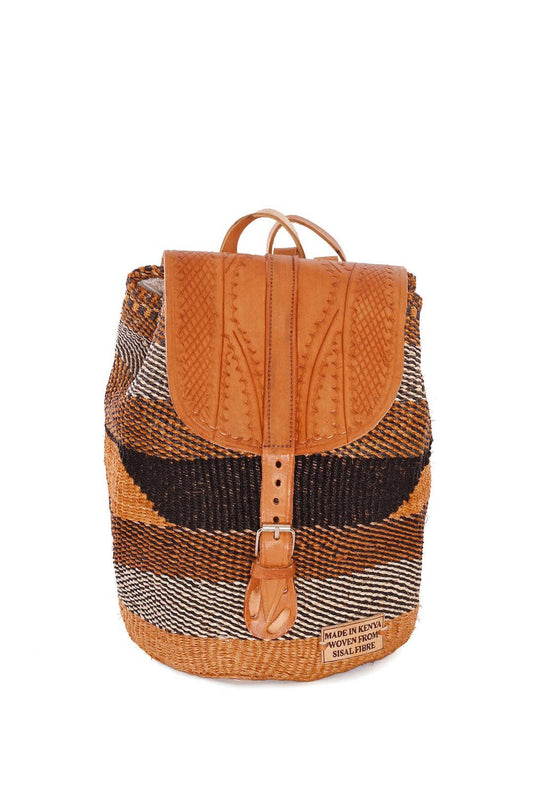 Swahili | AFRICAN MODERN - Assorted Earthtone Leather & Sisal Backpack