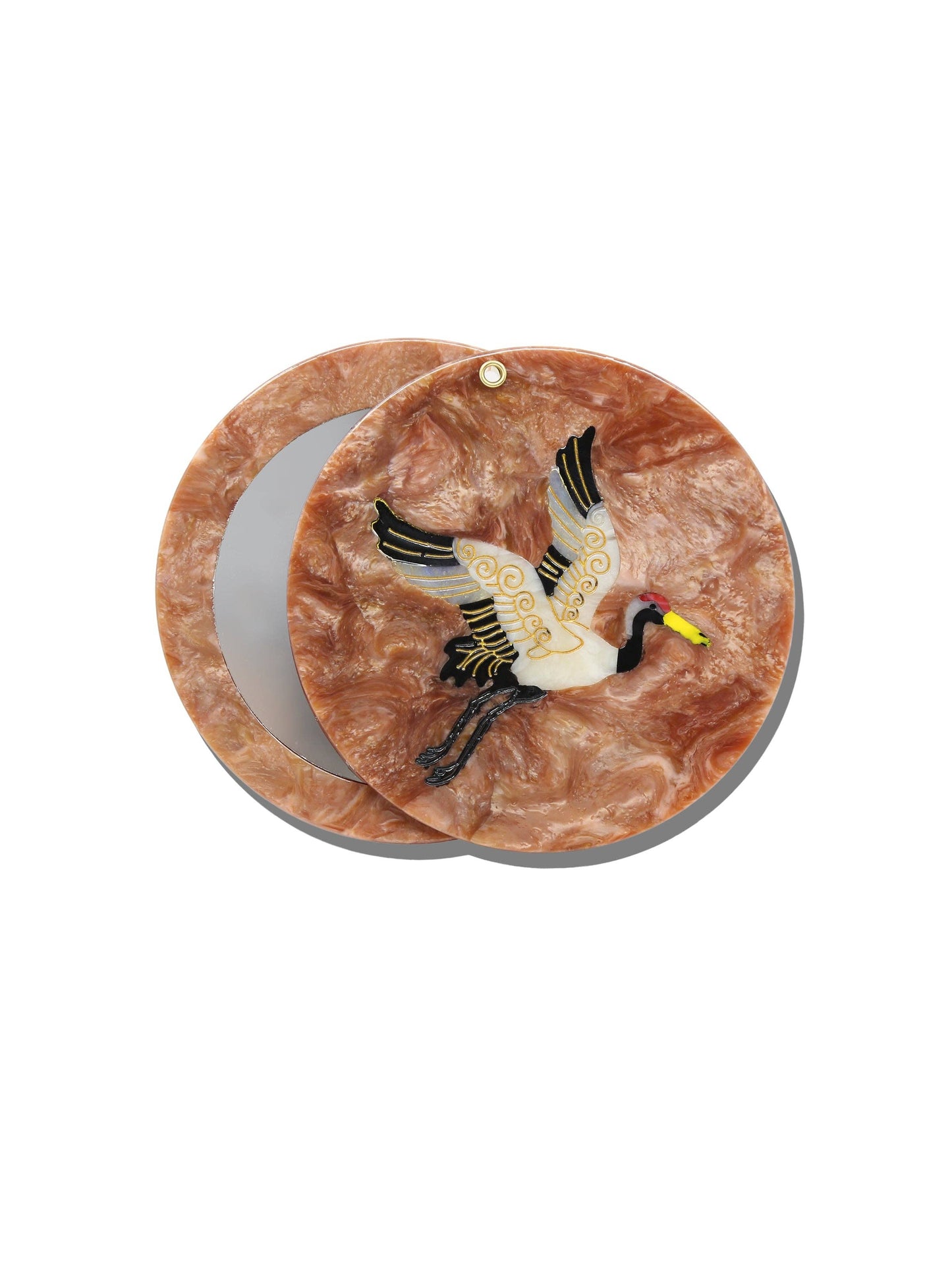 Solar Eclipse - Hand-painted Vintage Crane Compact Mirror | Eco-Friendly