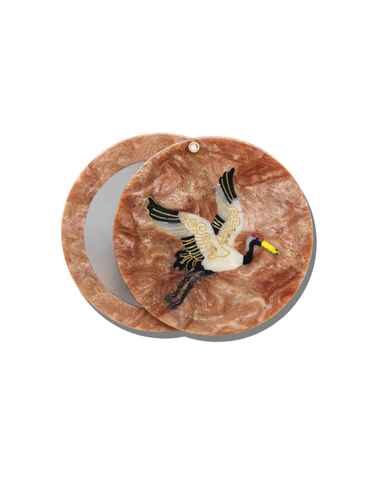 Solar Eclipse - Hand-painted Vintage Crane Compact Mirror | Eco-Friendly