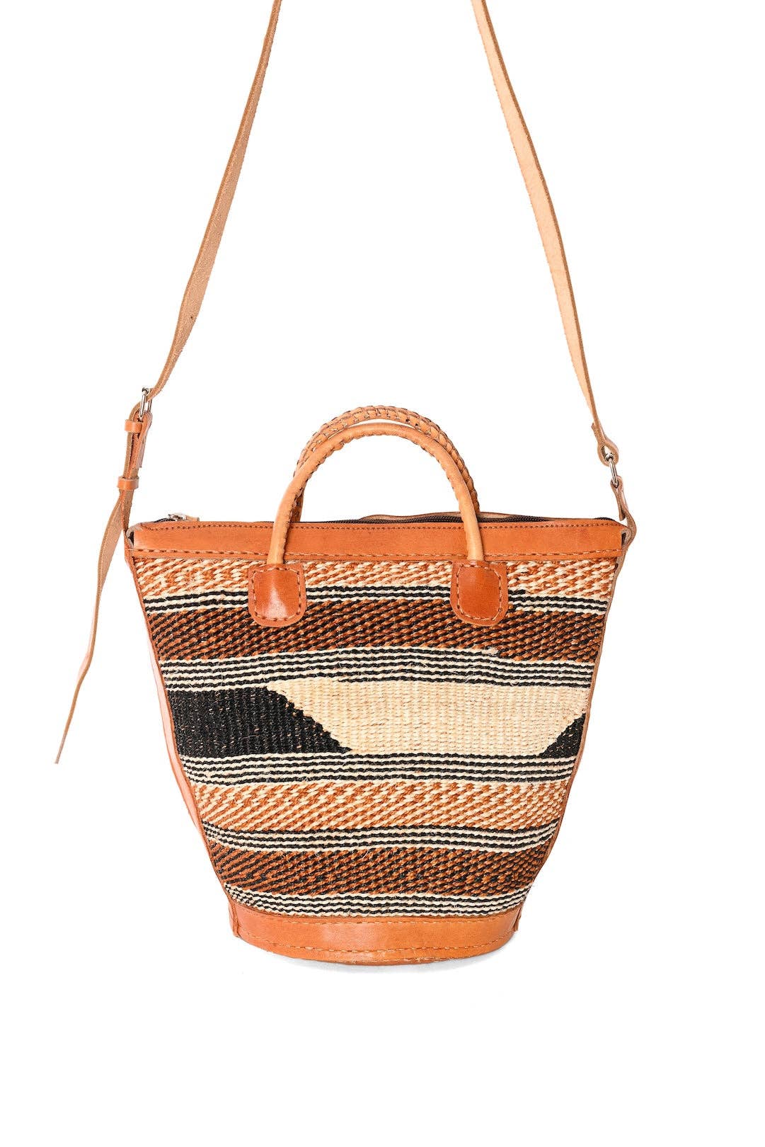 Swahili | AFRICAN MODERN - Assorted Earthtone Sisal Handbag with Leather Straps and Round Leather Base