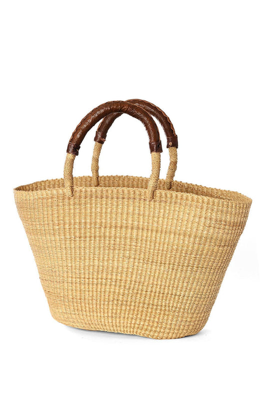 Swahili | AFRICAN MODERN - Natural Grass Oval Shopper with Leather Handles