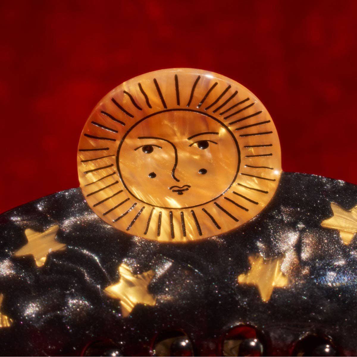 WINONA IRENE - Sun and Stars Astrology Hair Claw in Gold and Black Acetate