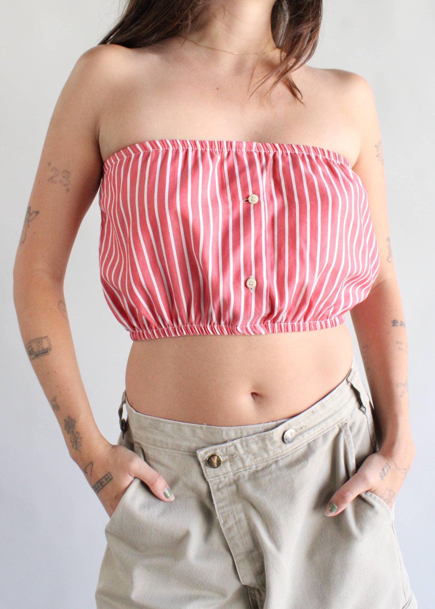 Stripe Shirting Tube Top