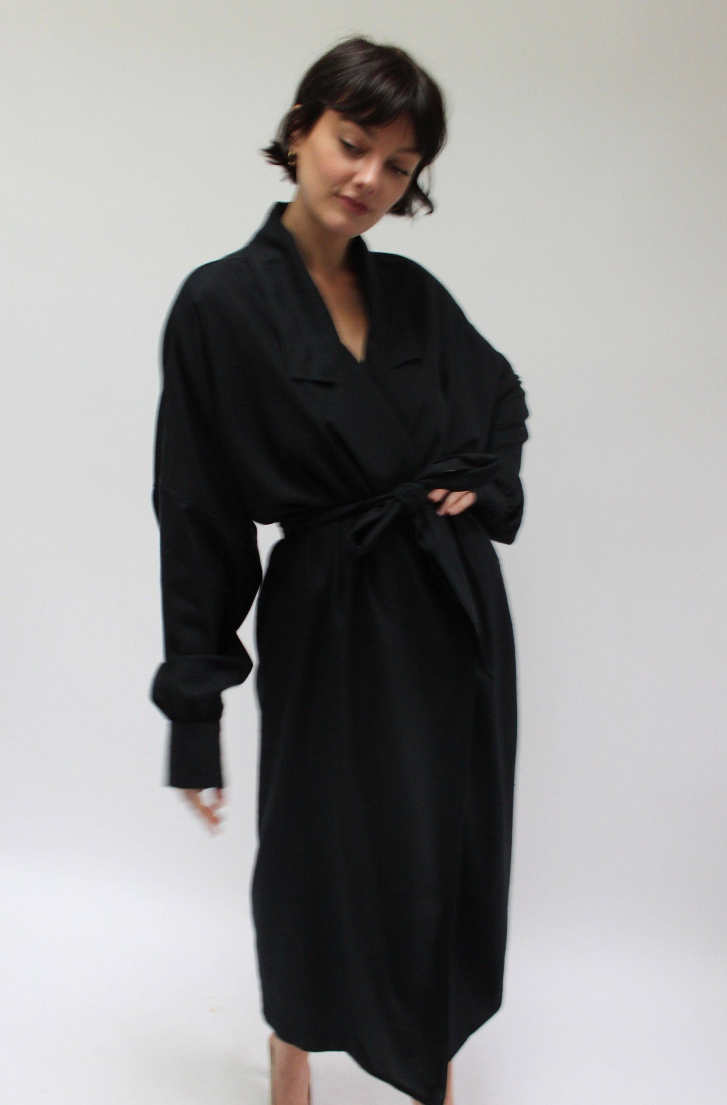 Na Nin - Layla Raw Silk Wrap Dress in Black