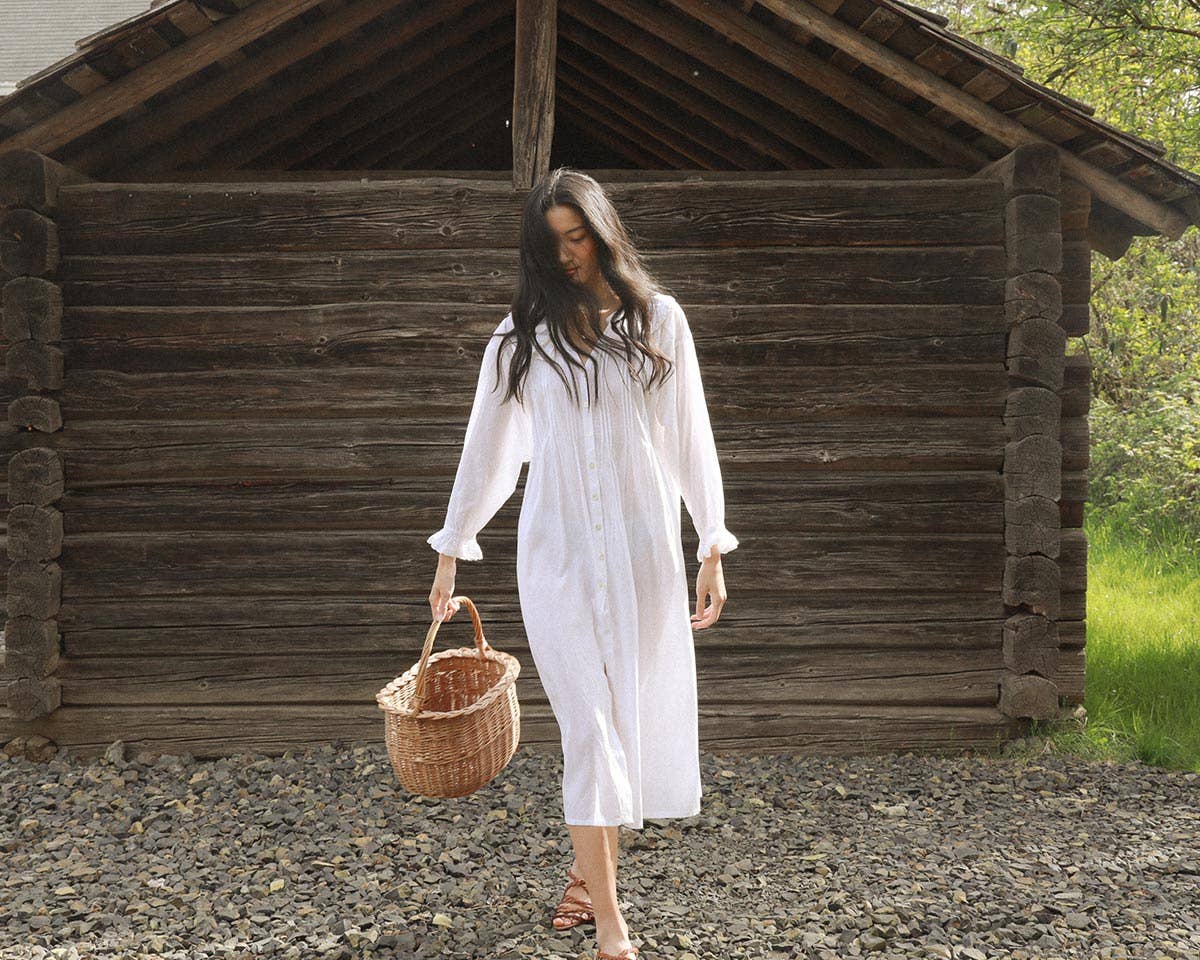 Thalia Dress in White Cotton Voile